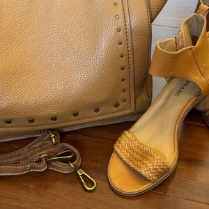 Lucky Brand Leather Bag & Sandals Set – Caramel Tan, Size 7M